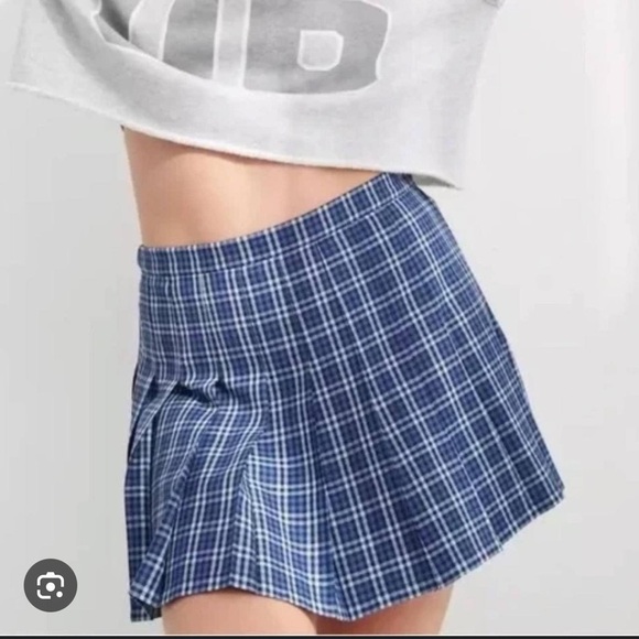 Aerie Boarding School Pleated Blue Plaid Mini Skirt - Picture 2 of 10